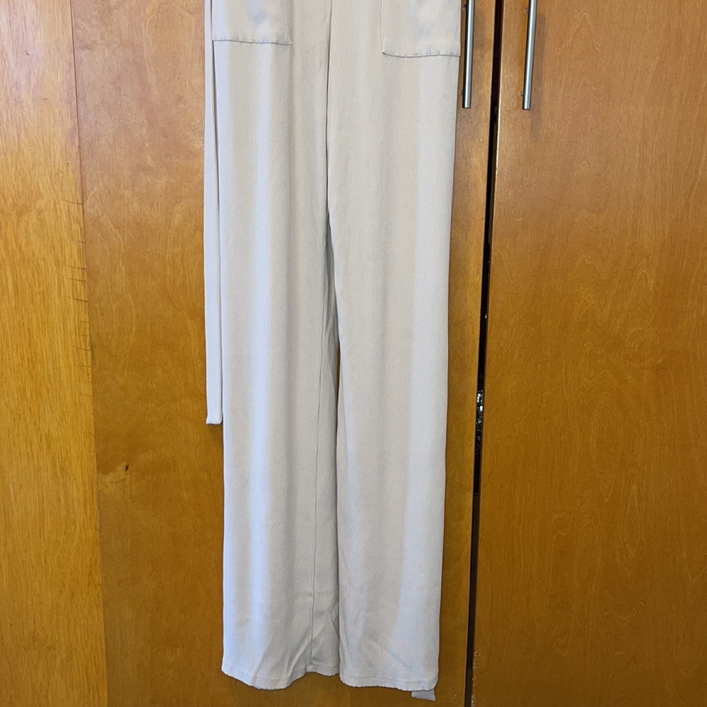Beige Ribbed Pantsuit. Fashion Nova. Large. - Picture 12 of 15